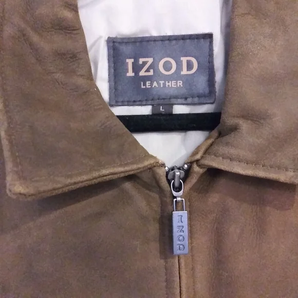 Men's Izod Soft Leather Jacket Full Zip Lined Distressed Brown Size Large